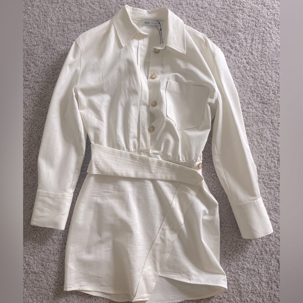 ZARA | WHITE BUTTON UP MINI DRESS